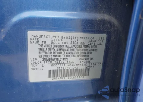 2014 Nissan Sentra Sr из США, поврежденный, VIN 3N1AB7AP1EL611123